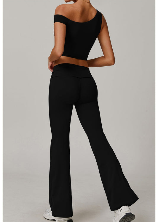 Soft CEO Set - Black Flare Leggings and Crop Tank Bundle - Back View