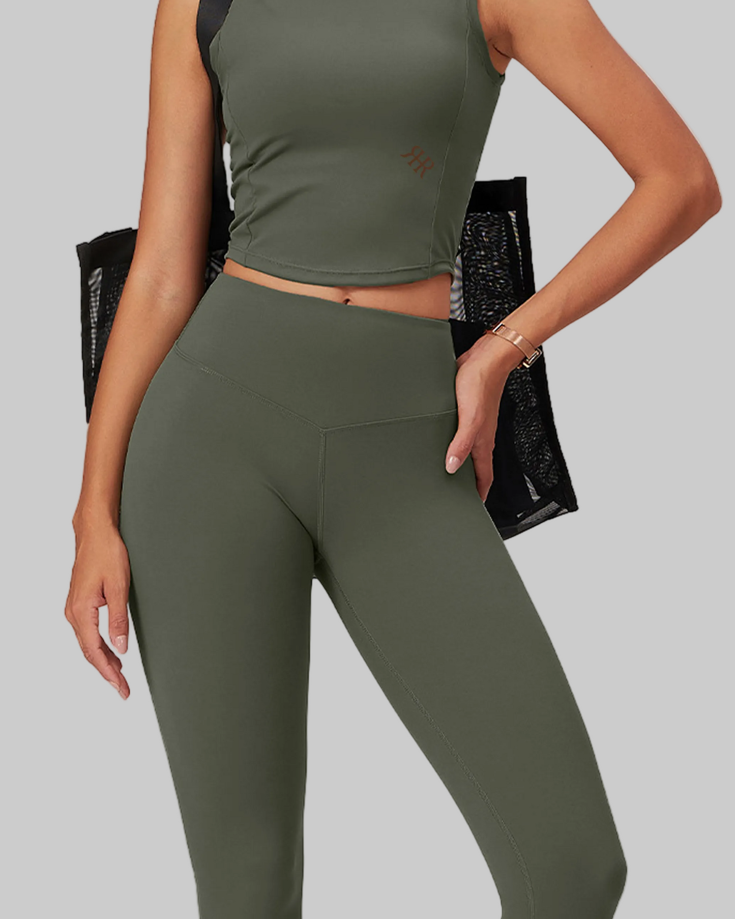soft touch green sleeveless top and leggings activewear canada.