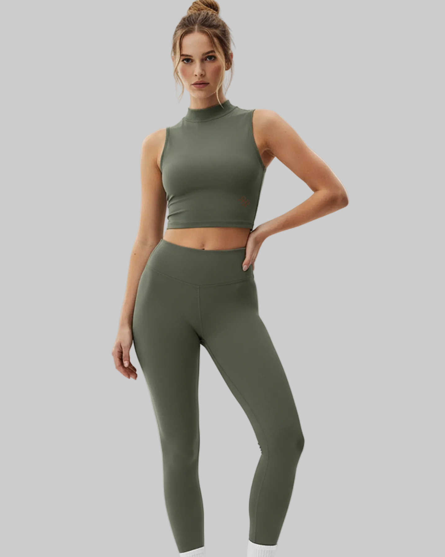 soft touch green sleeveless top and leggings activewear canada.