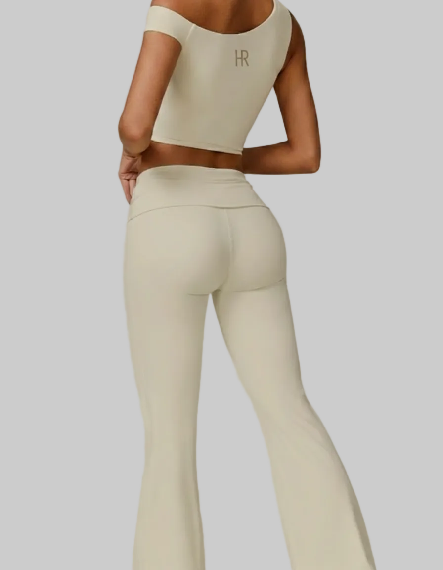 Soft CEO Set - Beige Flare Leggings and Crop Tank Bundle - Back View
