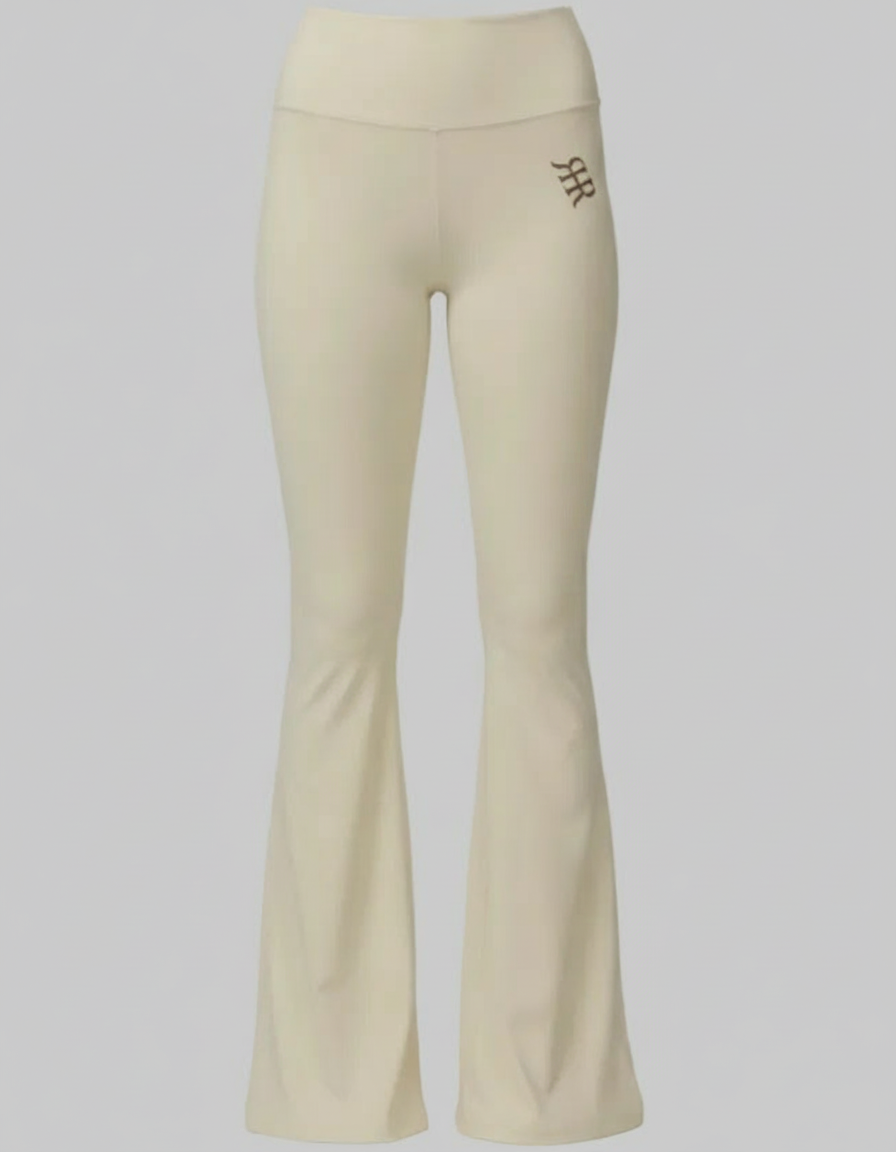 Soft CEO Set - Beige bell-bottom pants with a logo on a gray background