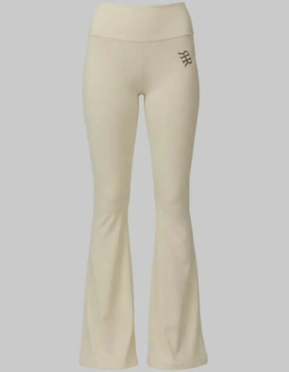 Soft CEO Set - Beige bell-bottom pants with a logo on a gray background