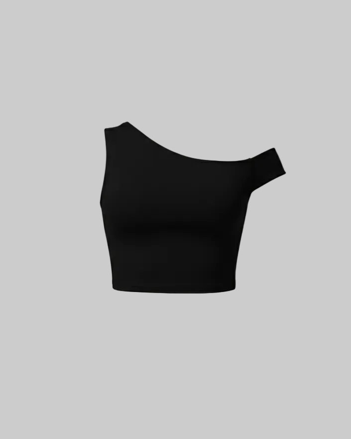 Soft CEO Set - Black one-shoulder top on a light gray background