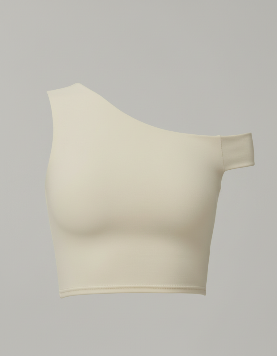 Soft CEO Set - Beige one-shoulder top on a light gray background