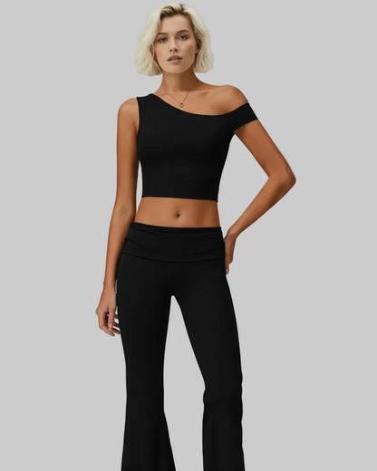 Soft CEO Set - Black Flare Leggings and Crop Tank Bundle - Front View